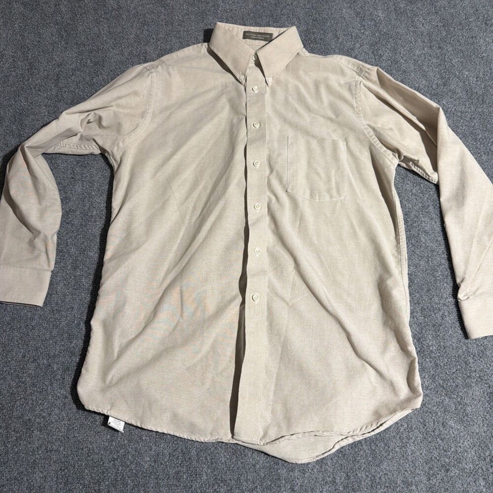 Claybrooke Shirt Mens Large (16-32/33) Beige Button Down Winkle Free Made Mexico